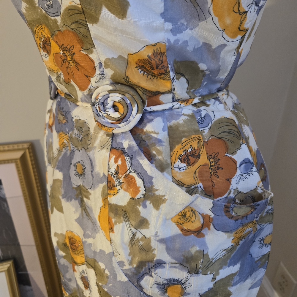 Vintage Silk Floral Print Dress With Pockets - Picture 5 of 8